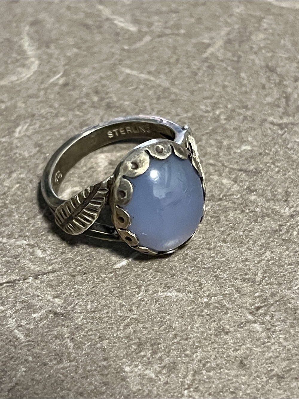 Sterling Silver Blue Chalcedony Leaf Ring Size 7